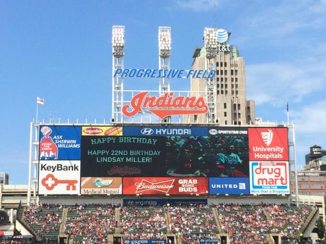 Birthday Sign at Cleveland Indians Game